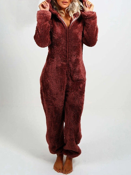 Fleece-Lined Hooded Jumpsuit Pajamas