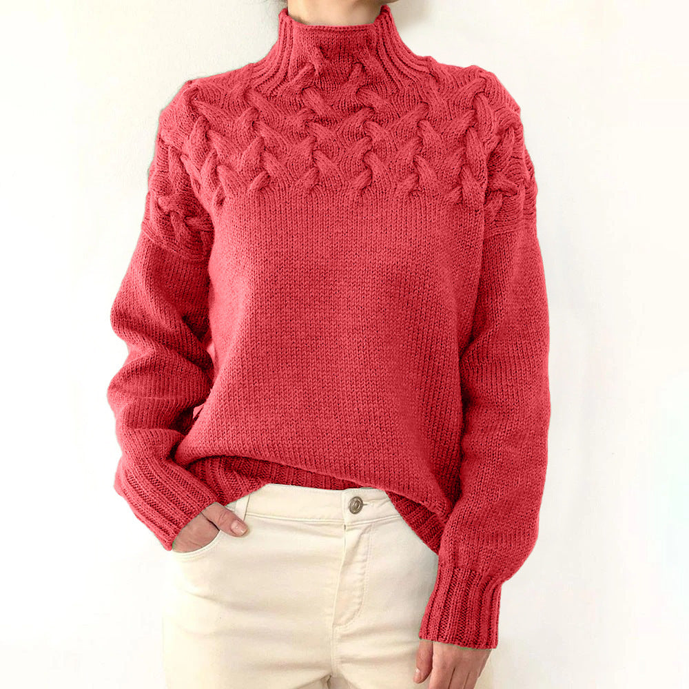 Cable Knit High Neck Long Sleeve Sweater