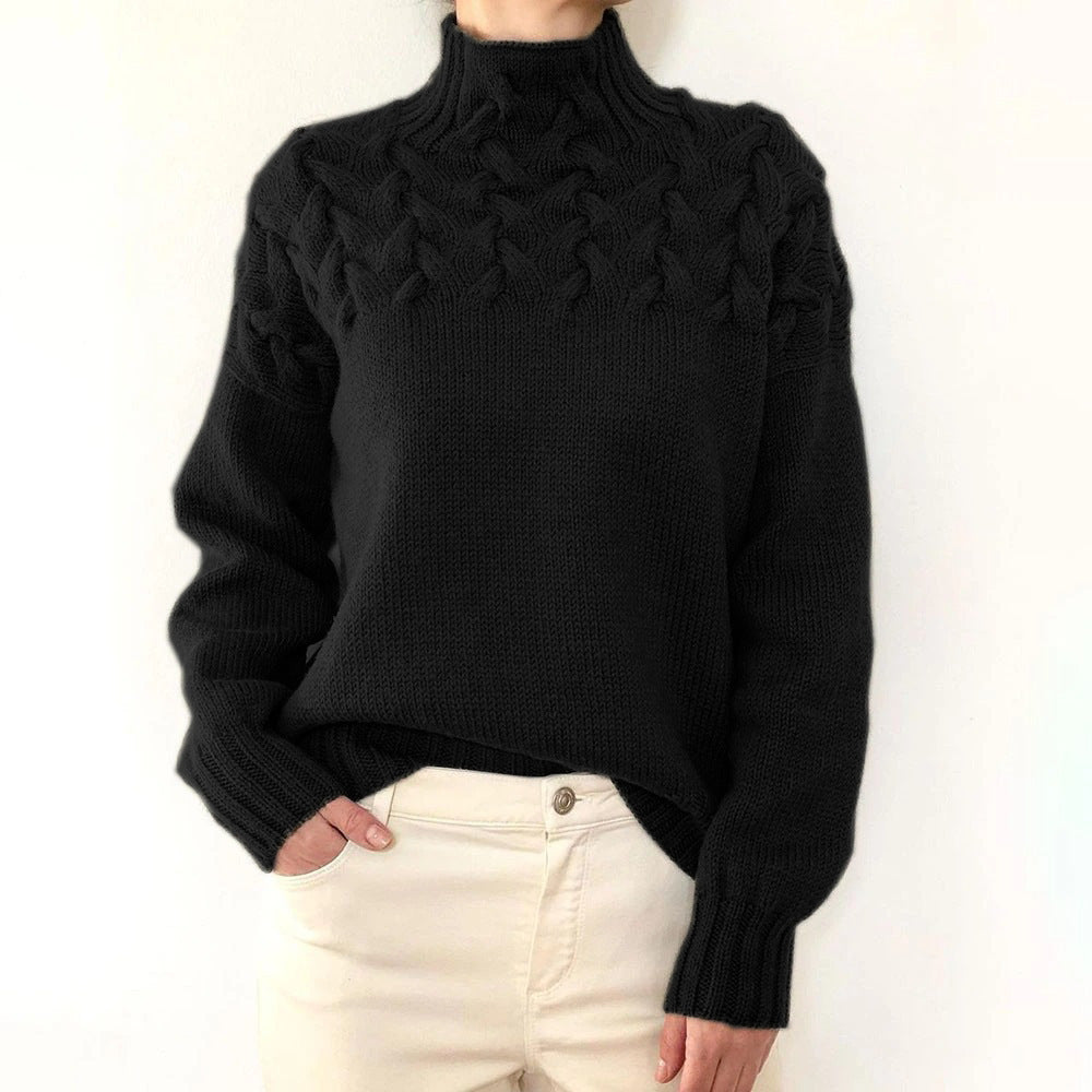 Cable Knit High Neck Long Sleeve Sweater