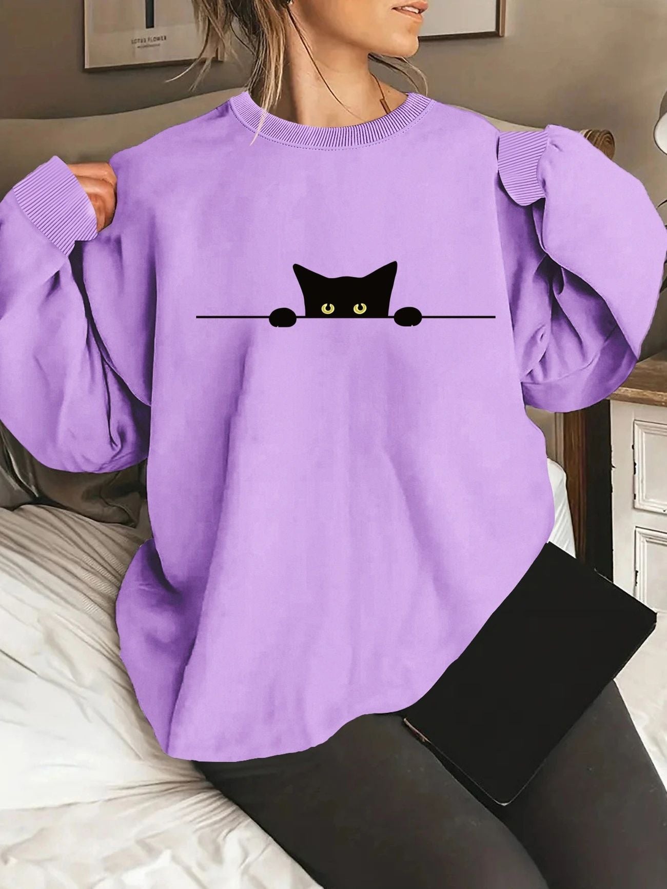 Cute Cat Print Sweatshirt