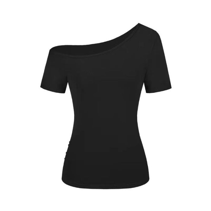 Off-the-shoulder short-sleeved T-shirt for women with sloping shoulders