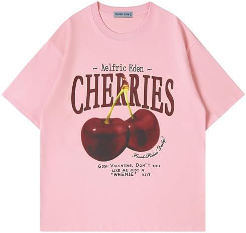 Cherry-printed T-shirt, casual summer short-sleeved shirt