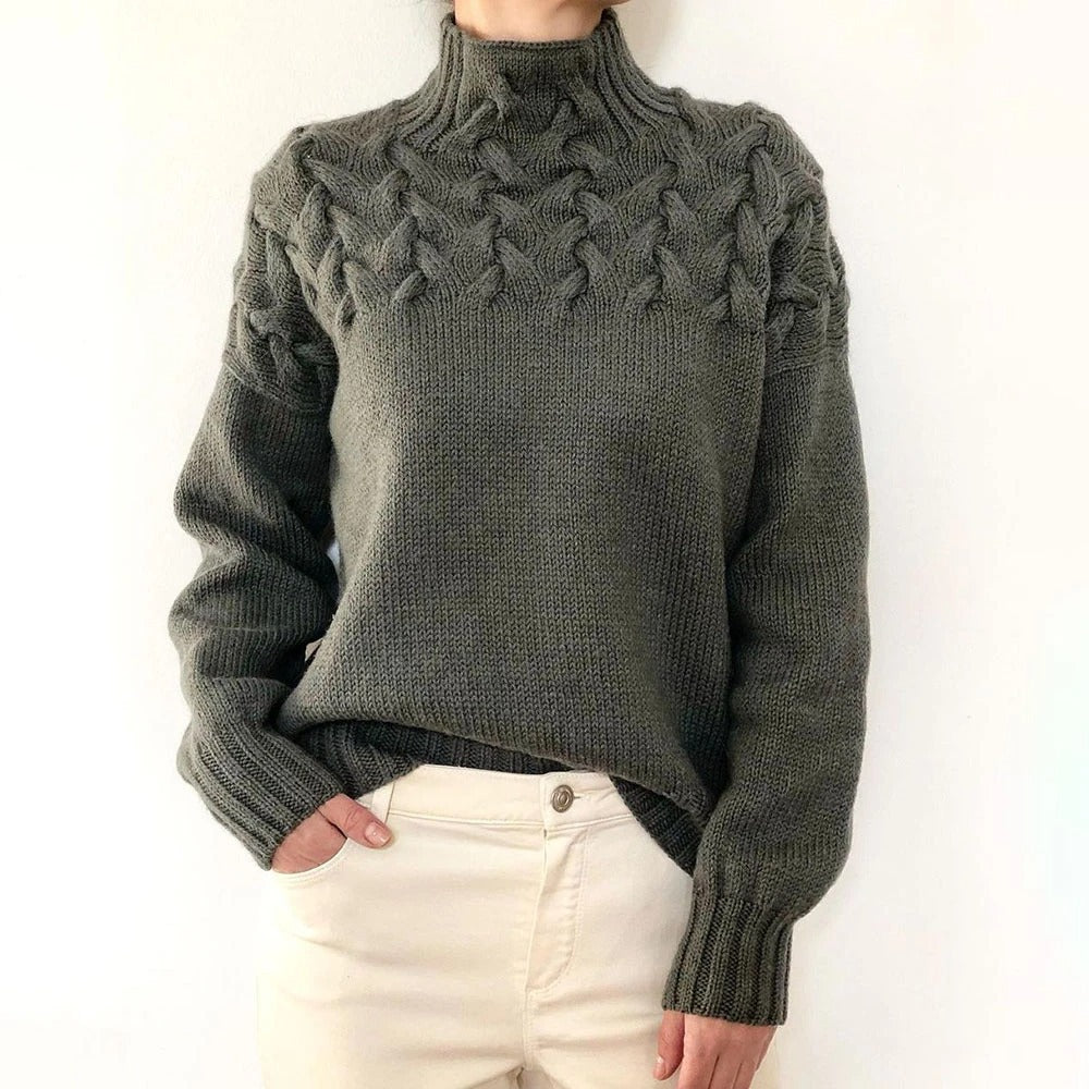 Cable Knit High Neck Long Sleeve Sweater