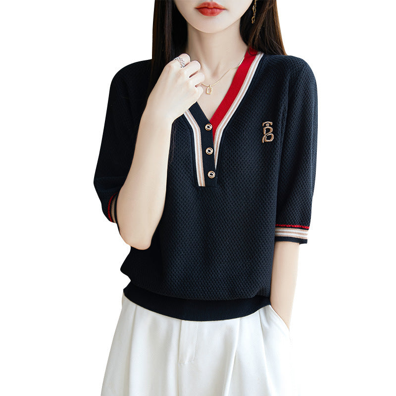 Contrast Color V-Neck T-Shirt