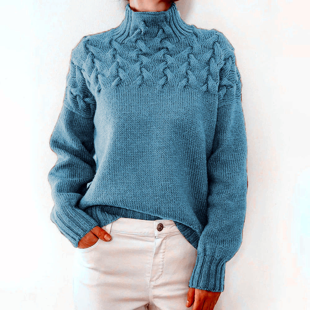 Cable Knit High Neck Long Sleeve Sweater