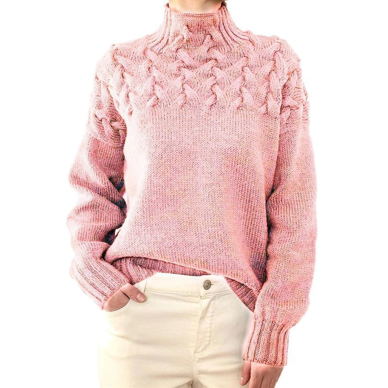 Cable Knit High Neck Long Sleeve Sweater