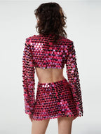 Long Sleeve Hollow Sequin Party Dress