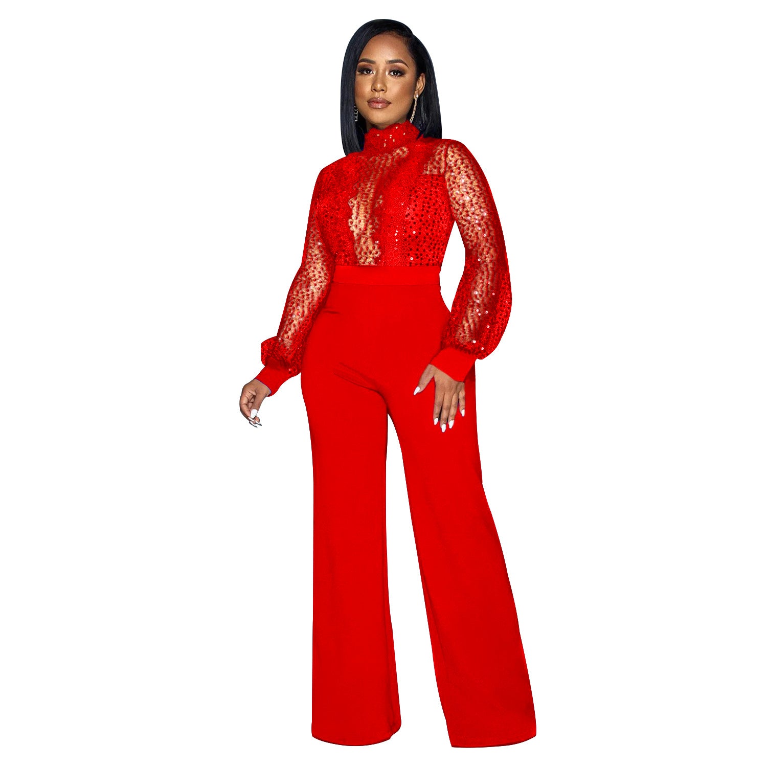 Hollow See-Through Long-Sleeved Jumpsuit