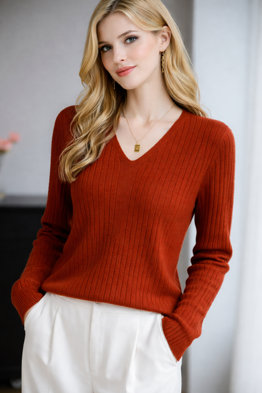 Millie V-neck knit top for women