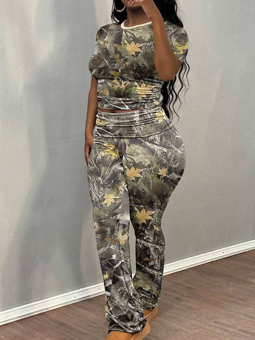 Casual Printed Women's T-Shirt and Pants Set