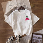 Printed Cherry Pattern Round Neck T-shirt