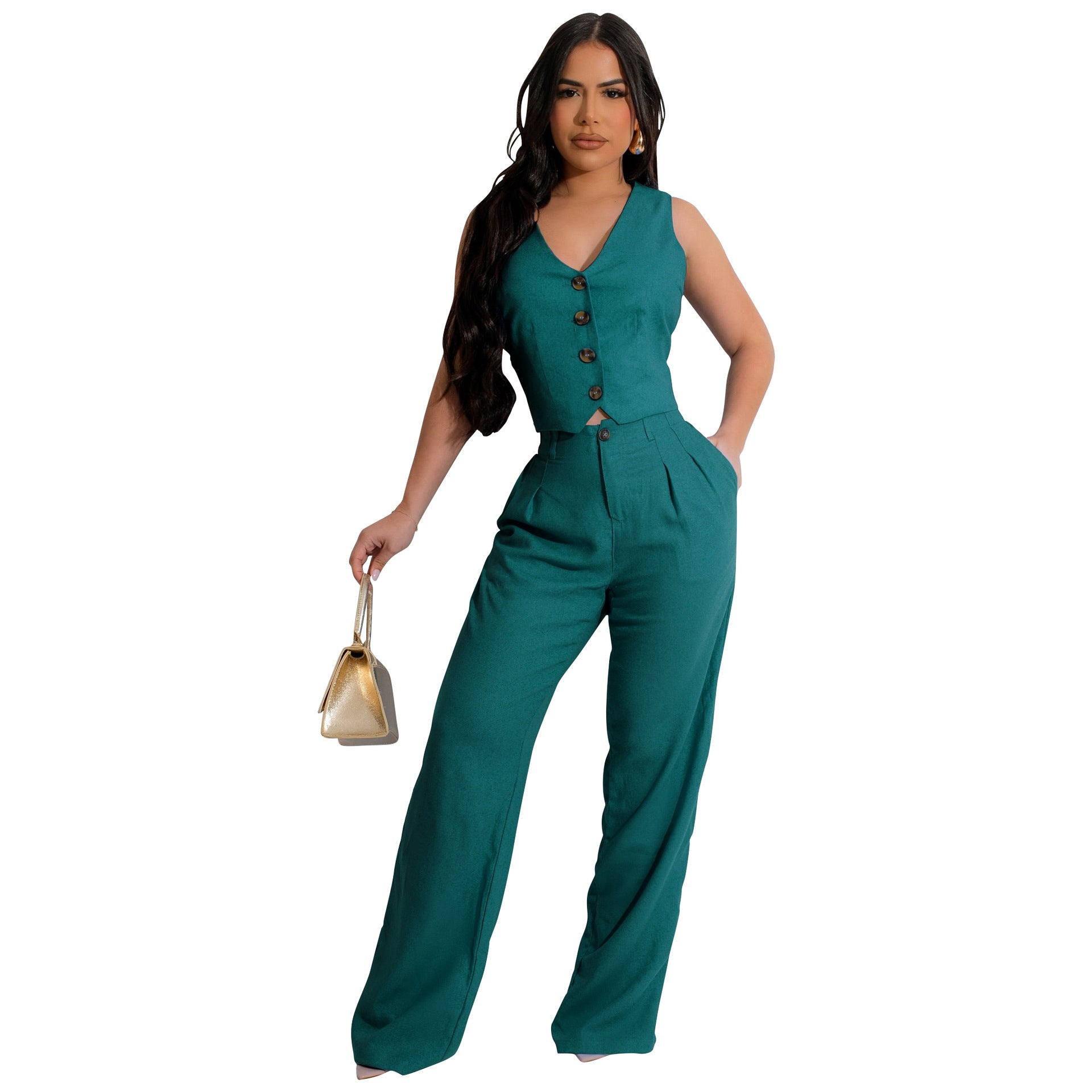Women's Linen Vest Suit Set