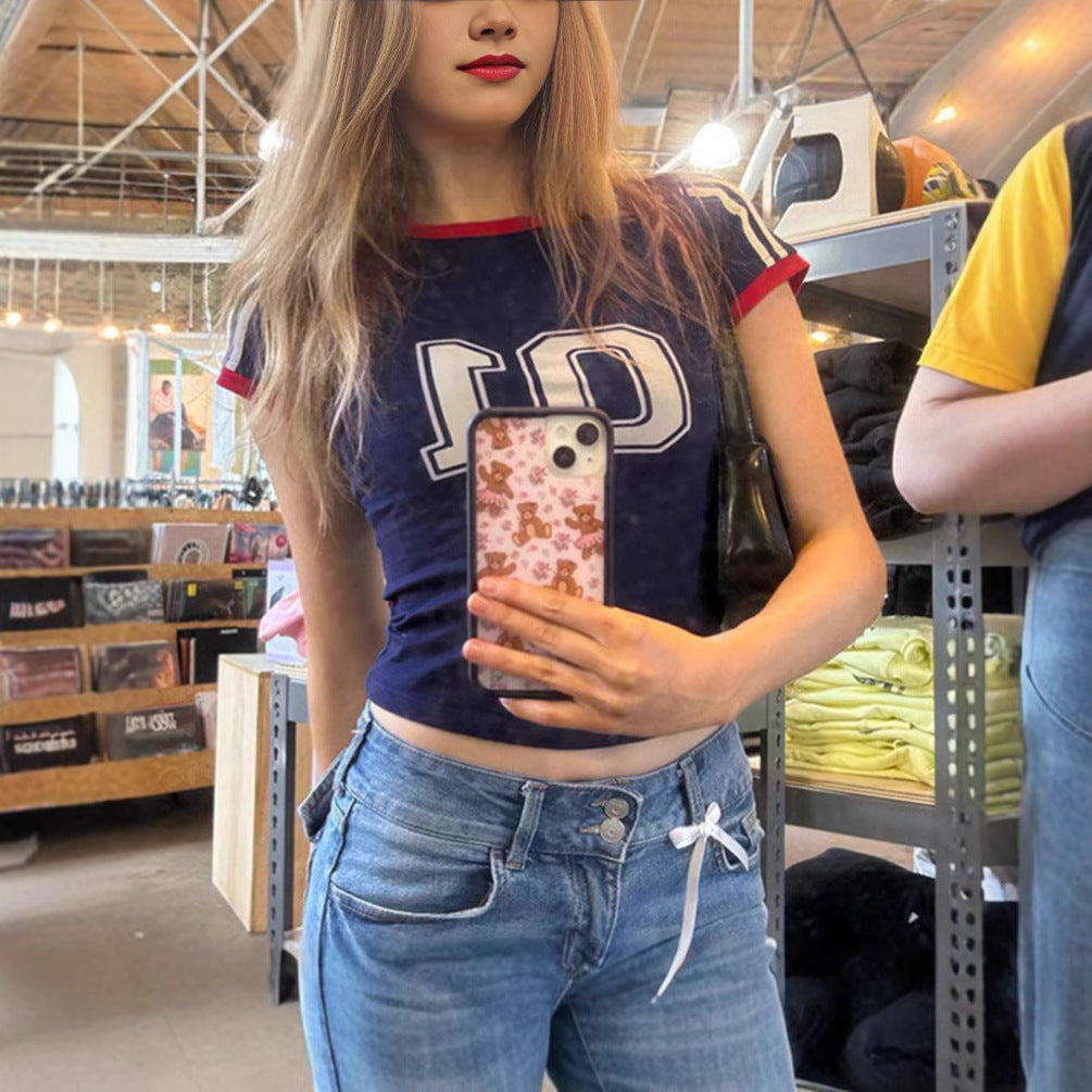 Tops Short Round Neck Street Fashion