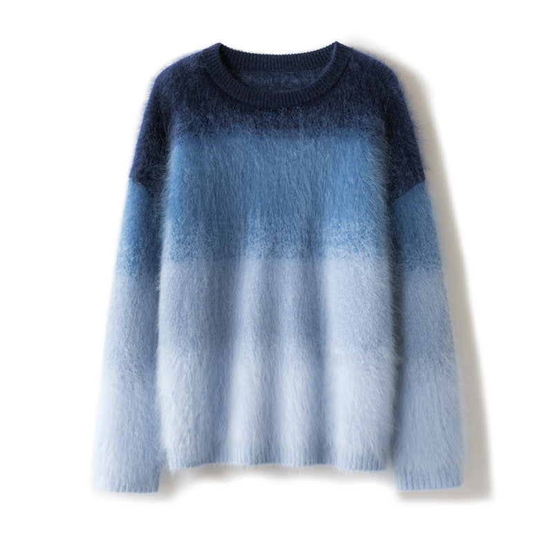 Goat hair round-neck gradient sweater