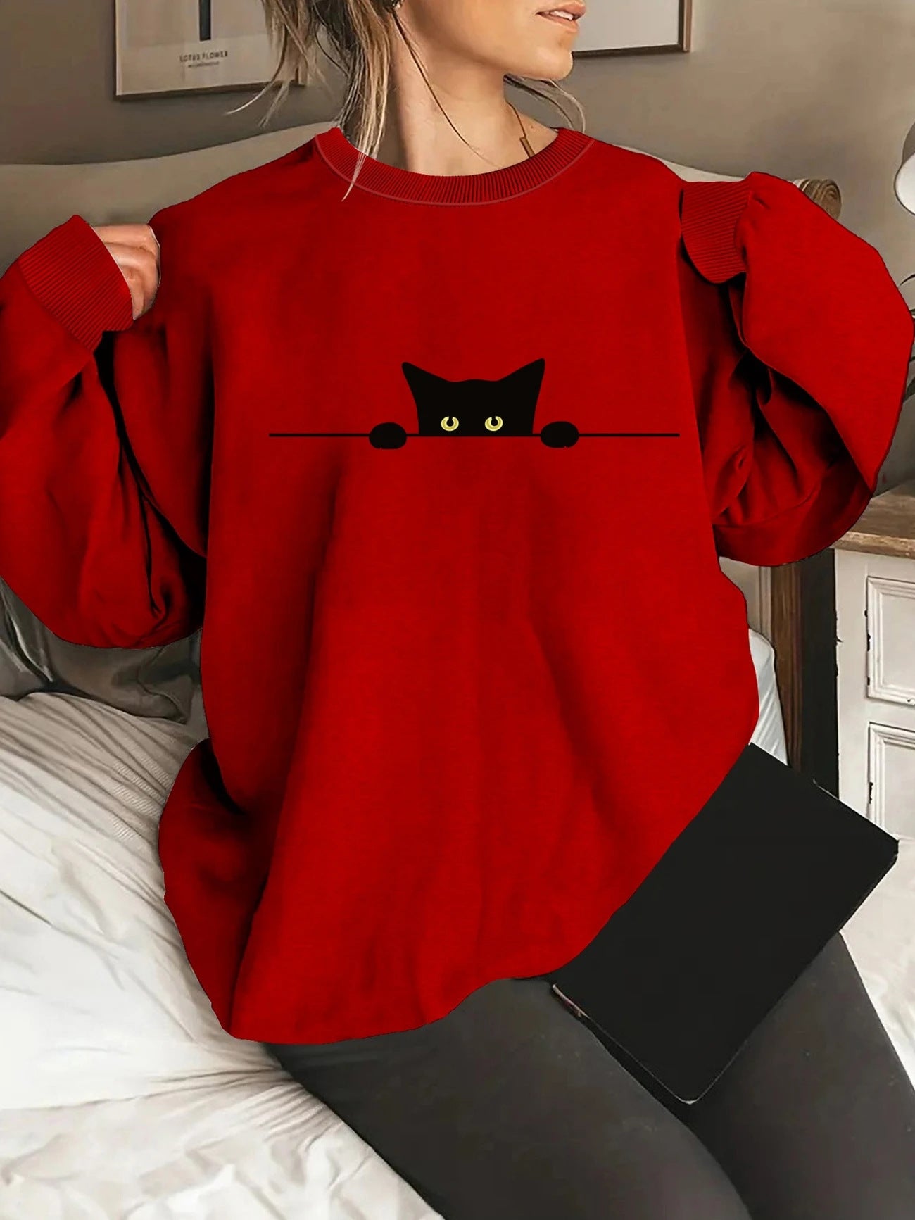 Cute Cat Print Sweatshirt