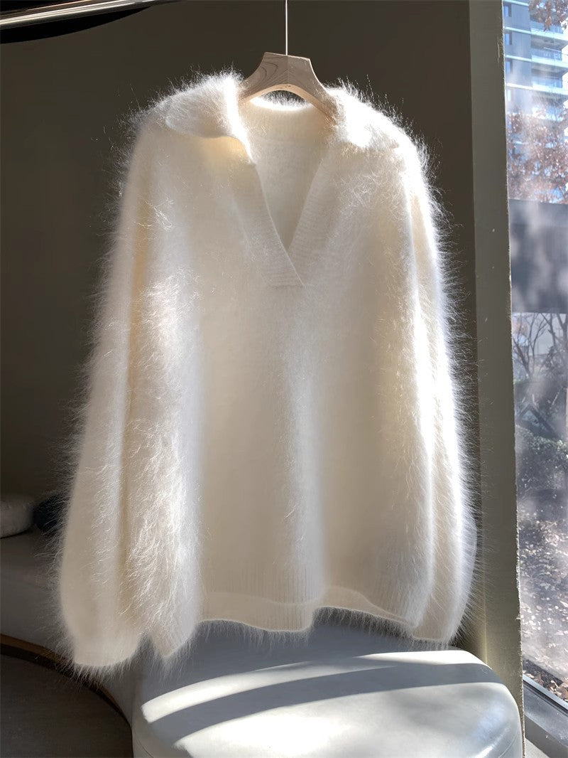 Saine Brushed Cashmere Sweater Women Polo Collar