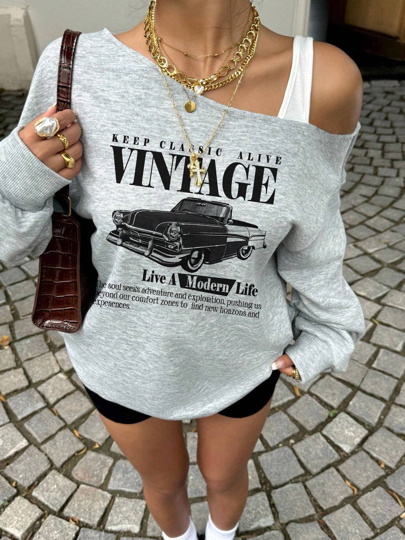 Lola Vintage Off Shoulder Sweatshirt