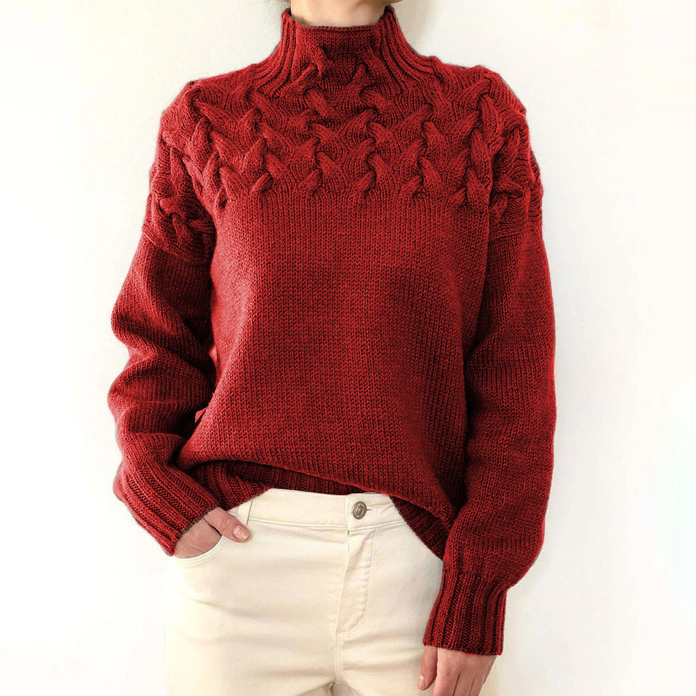 Cable Knit High Neck Long Sleeve Sweater