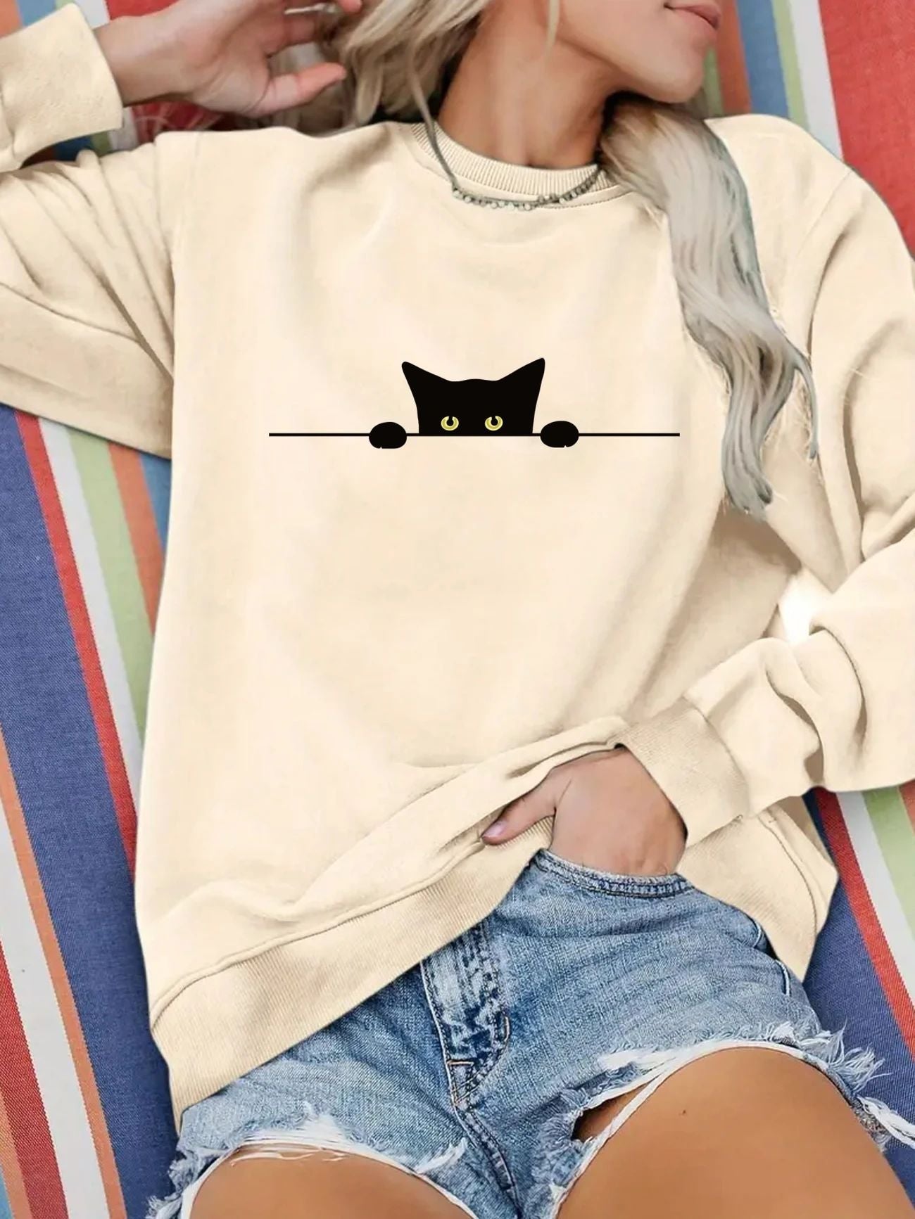 Cute Cat Print Sweatshirt