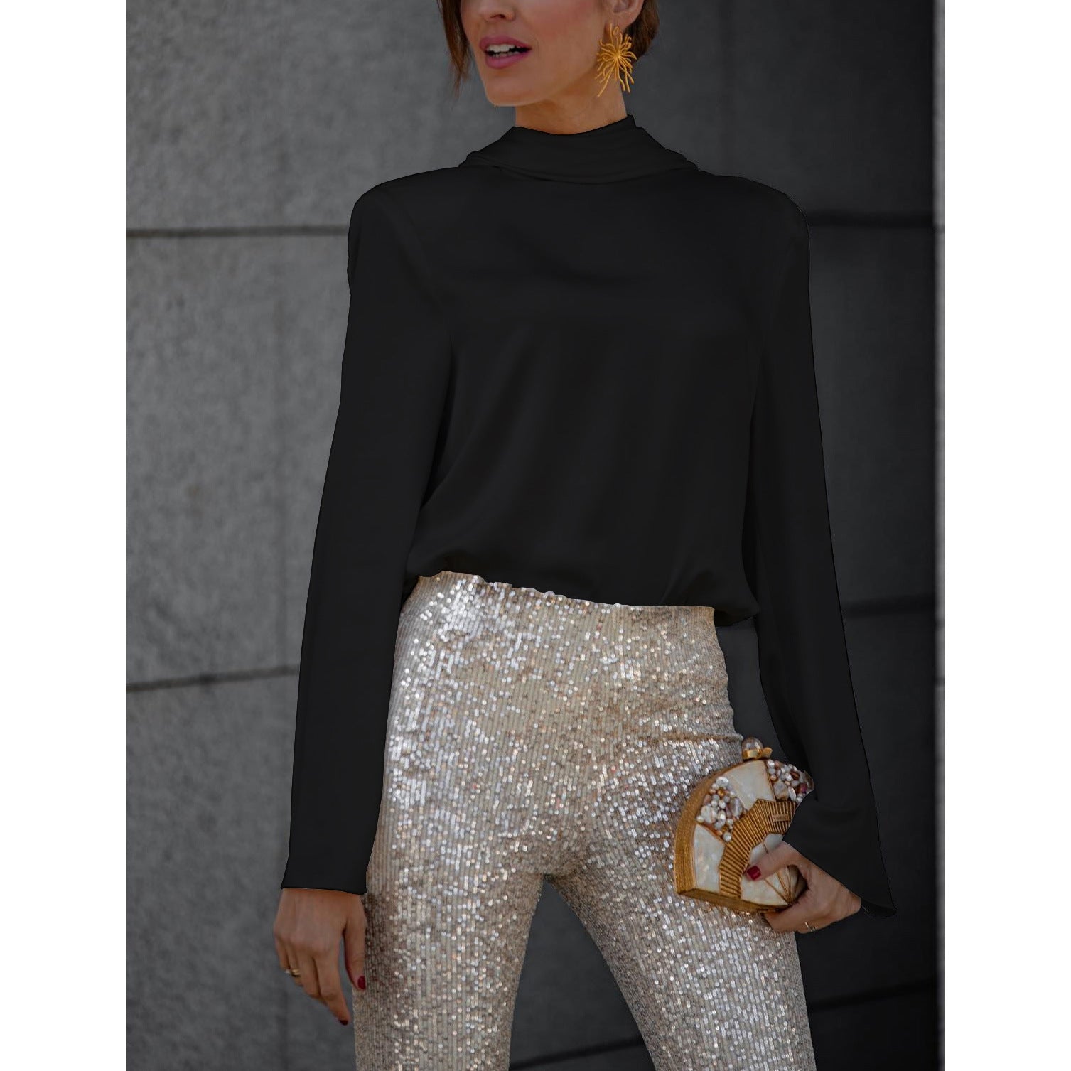 Satin Scarf Collar Casual Shirt