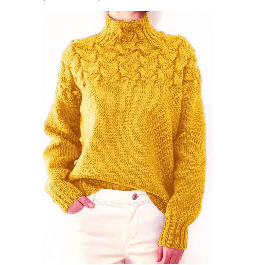 Cable Knit High Neck Long Sleeve Sweater