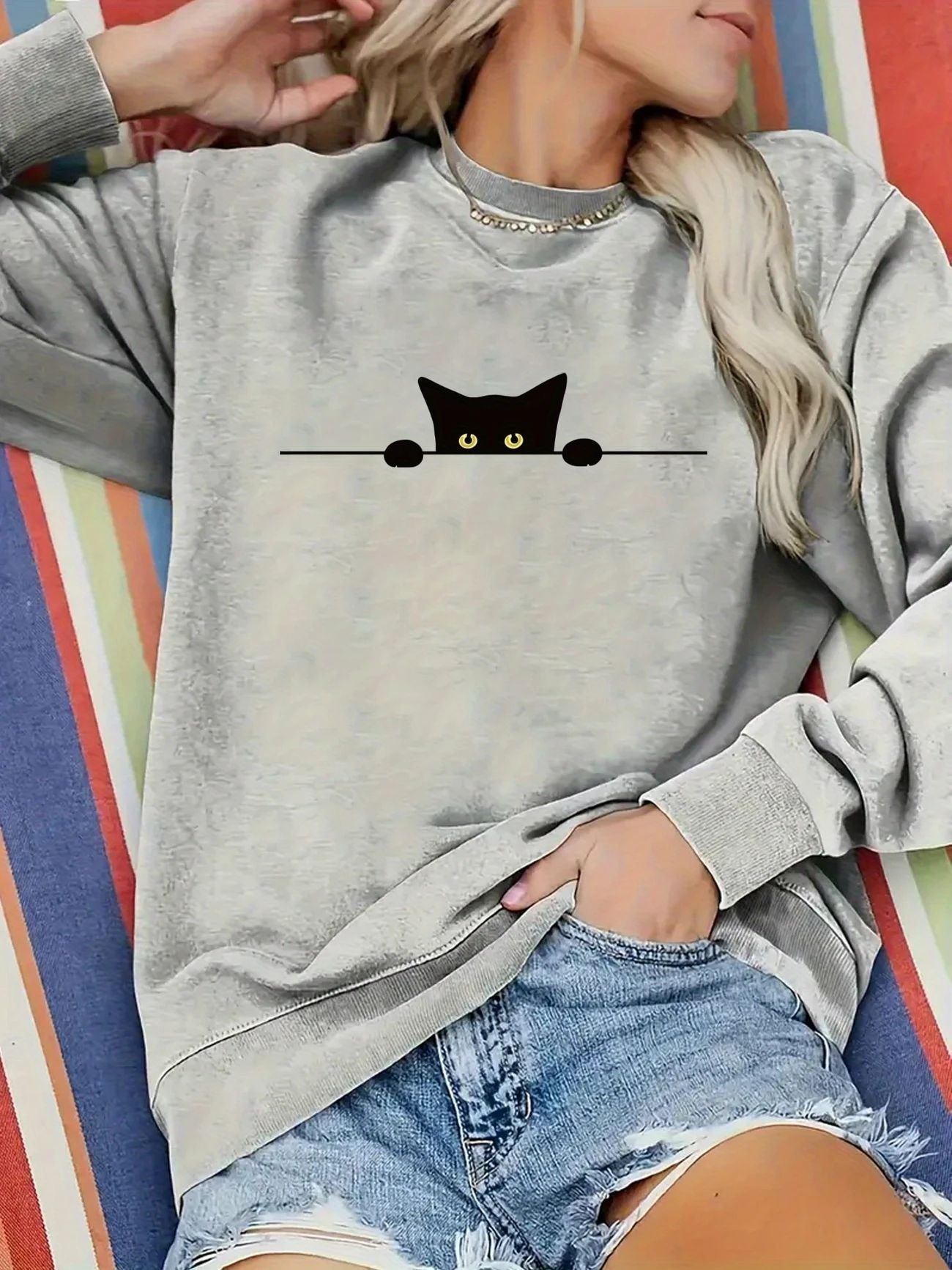 Cute Cat Print Sweatshirt
