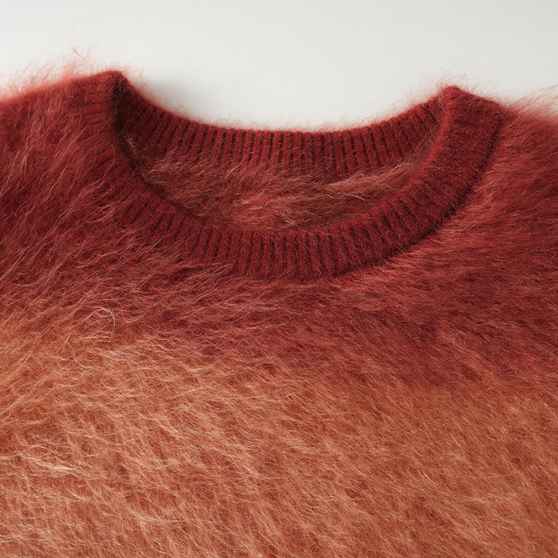 Goat hair round-neck gradient sweater