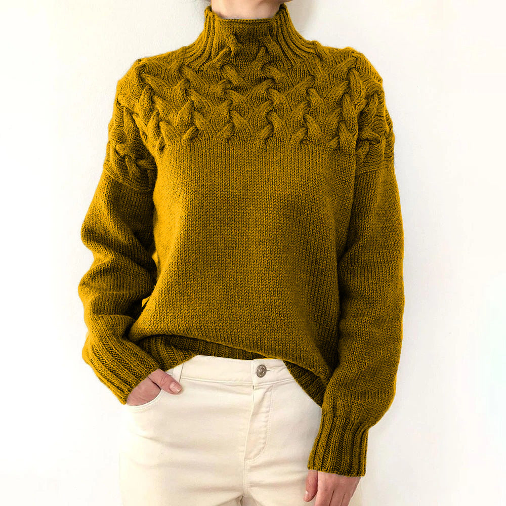 Cable Knit High Neck Long Sleeve Sweater