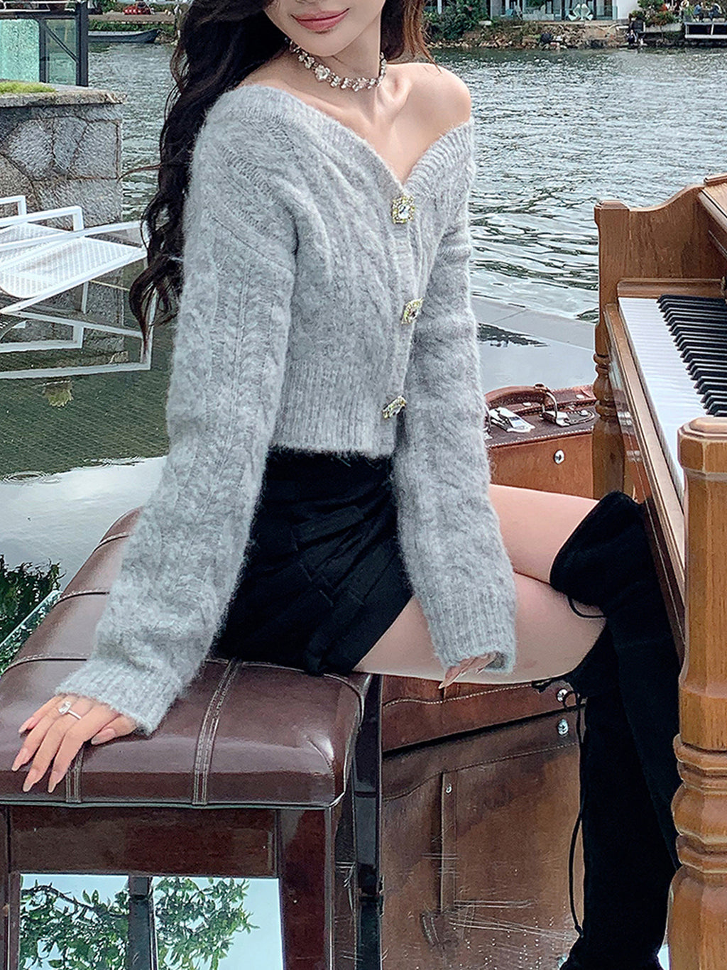 Feliza | Off-Shoulder Mohair Blend Cardigan