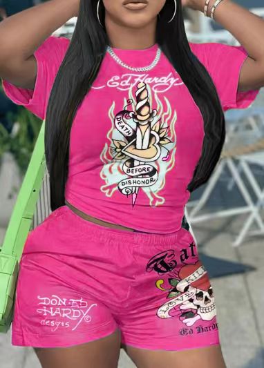 Printed Women's Short-Sleeve Sports Two-Piece Set