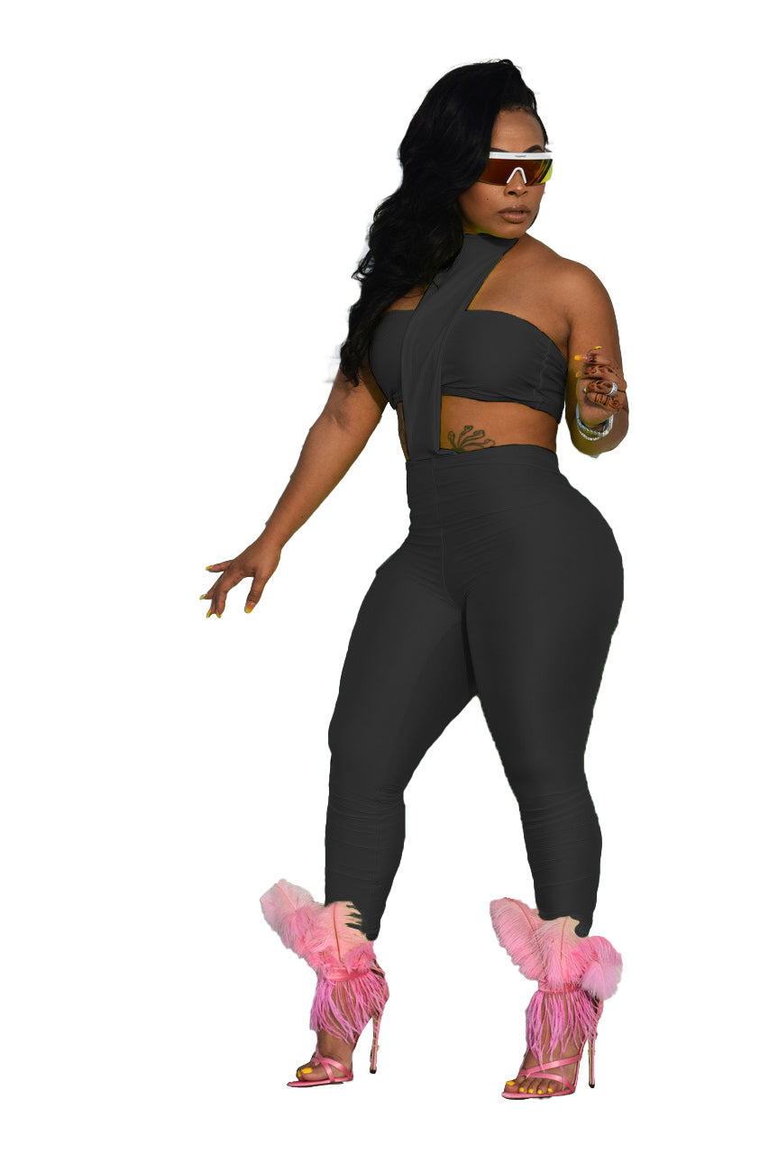 Summer Solid Color Strapless Two-Piece Set