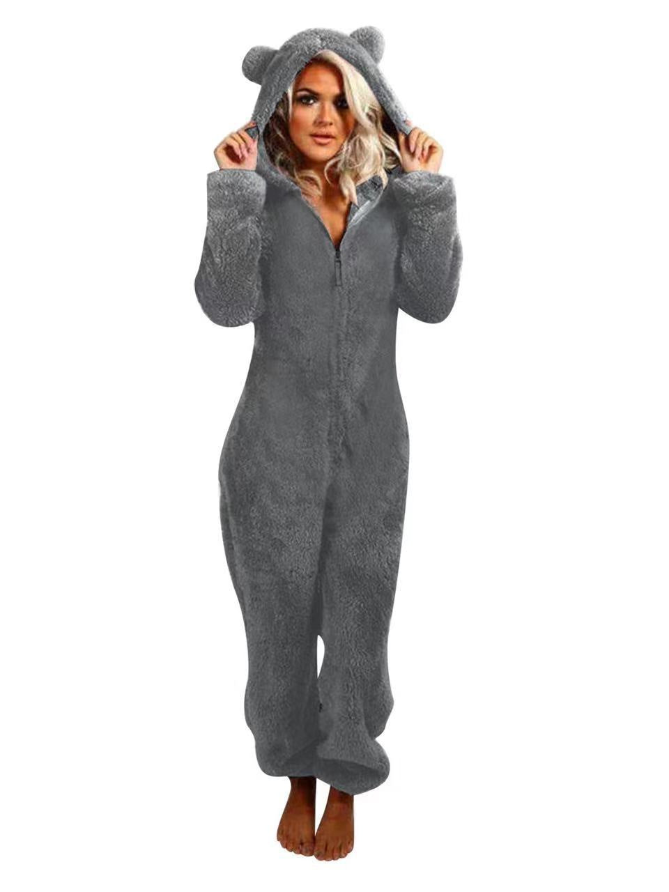 Fleece-Lined Hooded Jumpsuit Pajamas