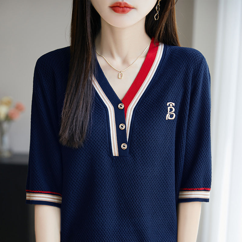 Contrast Color V-Neck T-Shirt