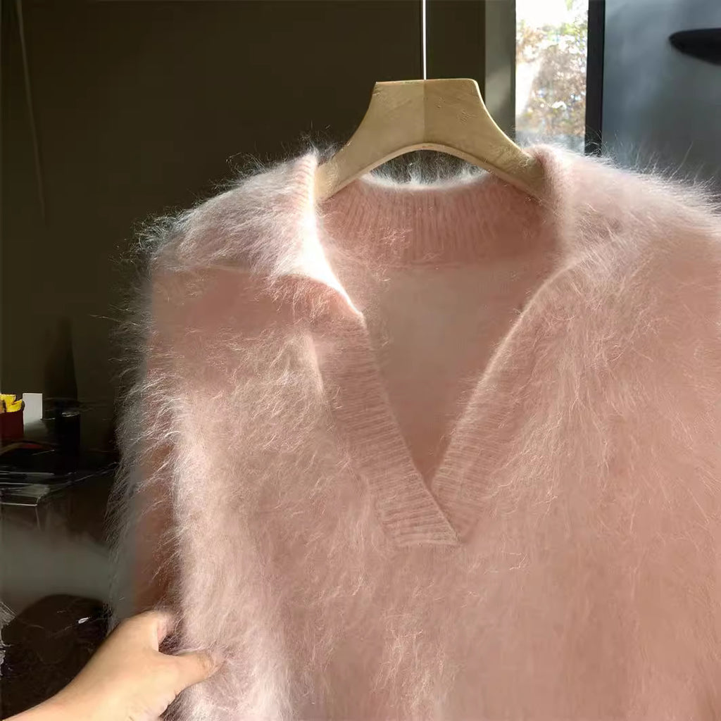 Saine Brushed Cashmere Sweater Women Polo Collar