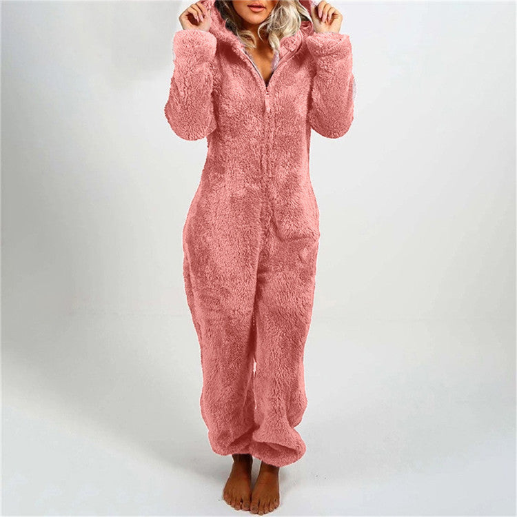 Fleece-Lined Hooded Jumpsuit Pajamas