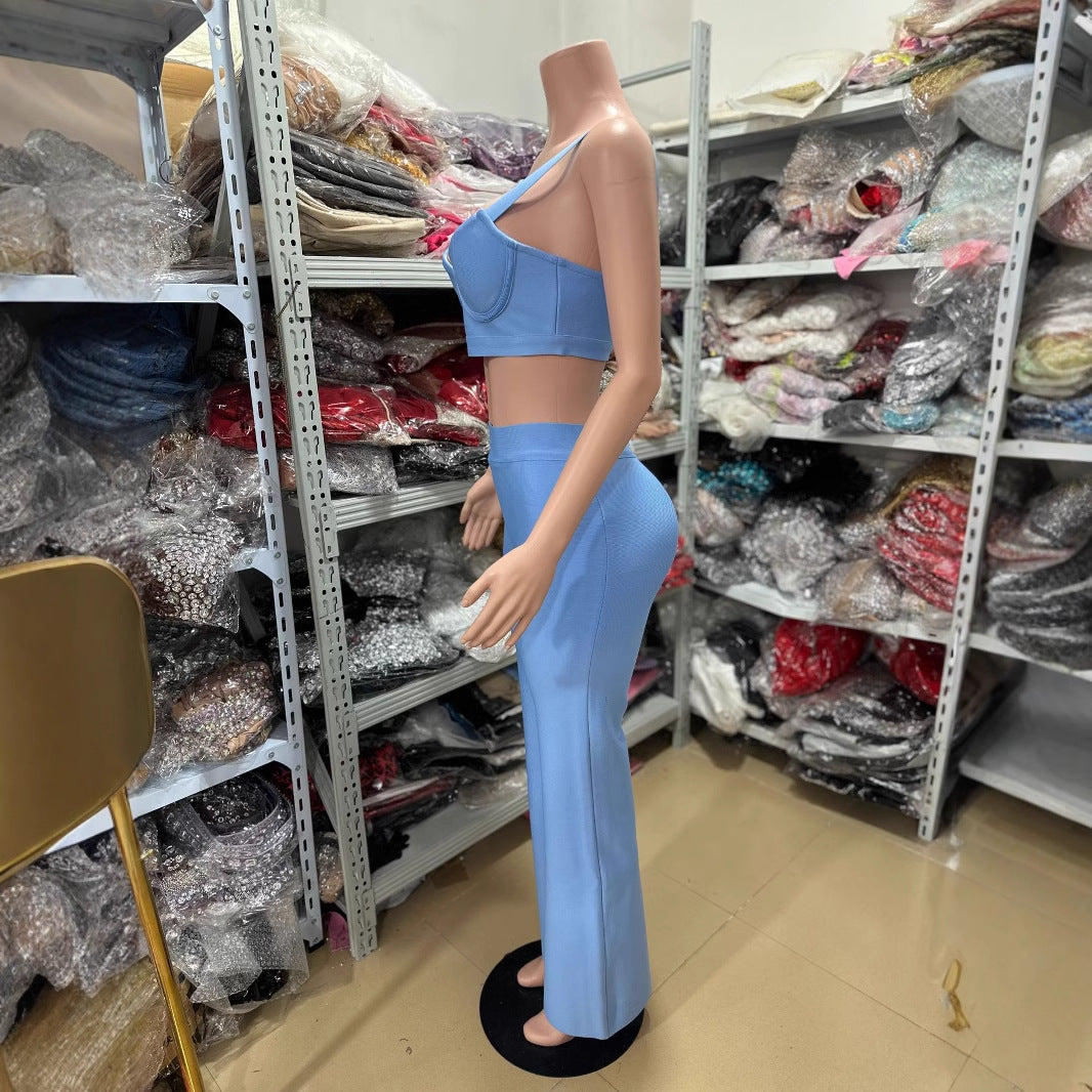 Fashion Bandage Dress and Tight Pants Two-Piece Set