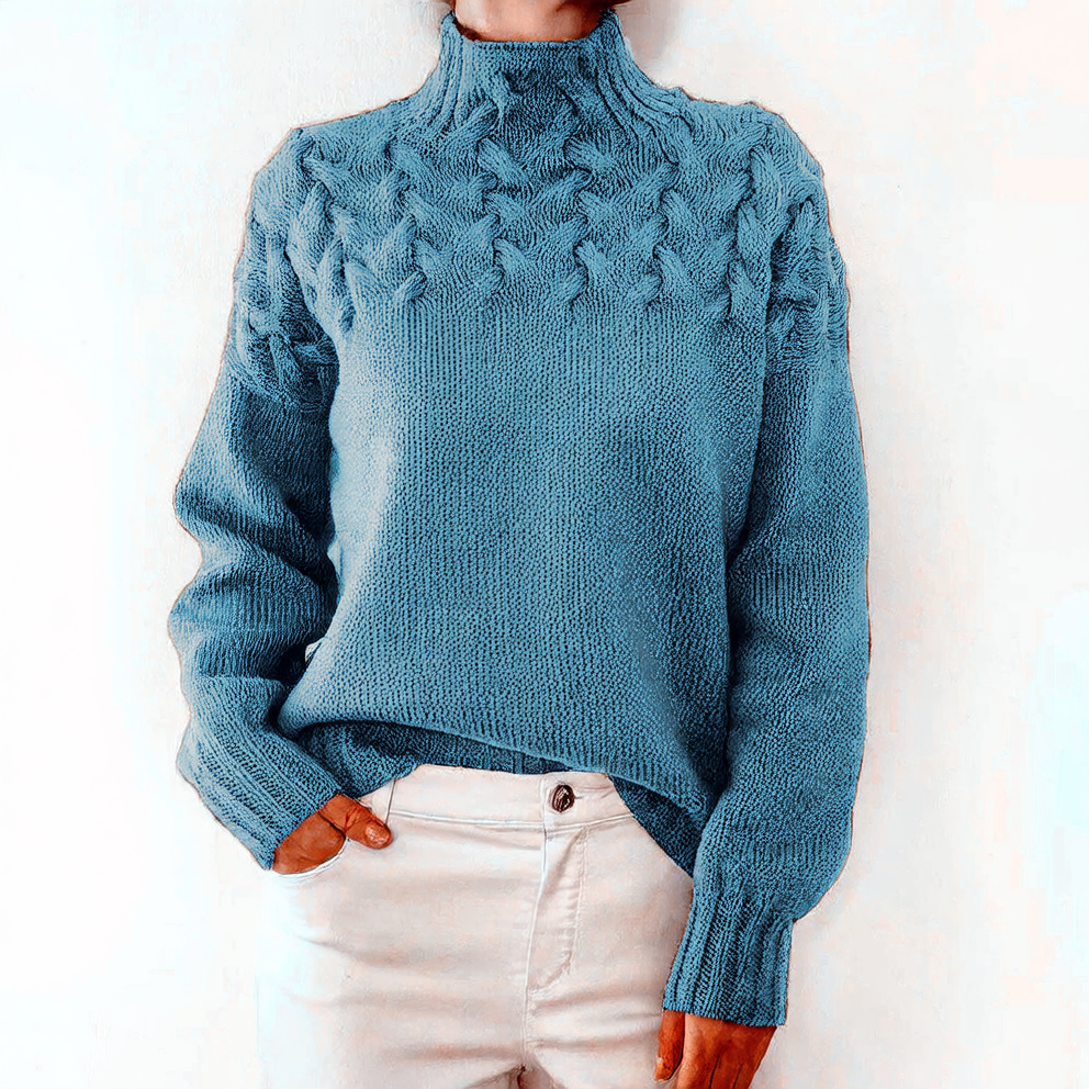 Cable Knit High Neck Long Sleeve Sweater