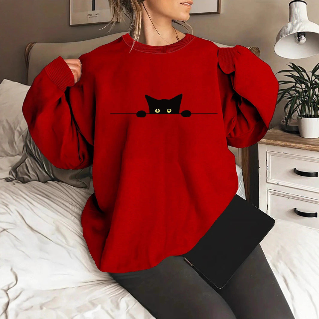 Cute Cat Print Sweatshirt
