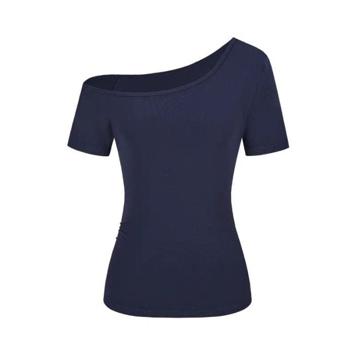 Off-the-shoulder short-sleeved T-shirt for women with sloping shoulders