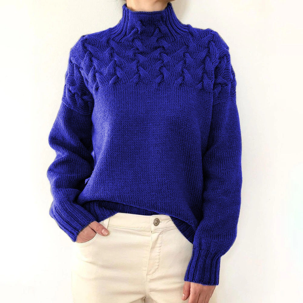 Cable Knit High Neck Long Sleeve Sweater