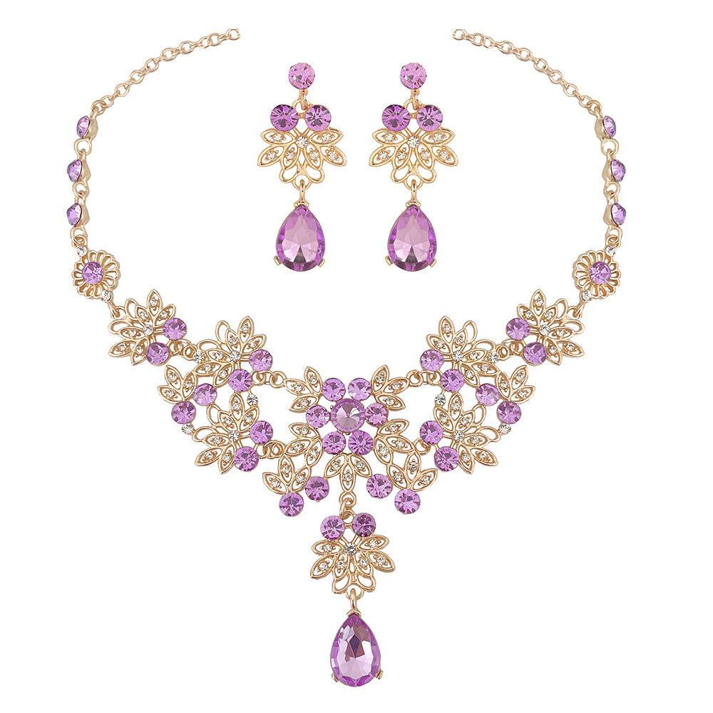 violet crystal water drop necklace