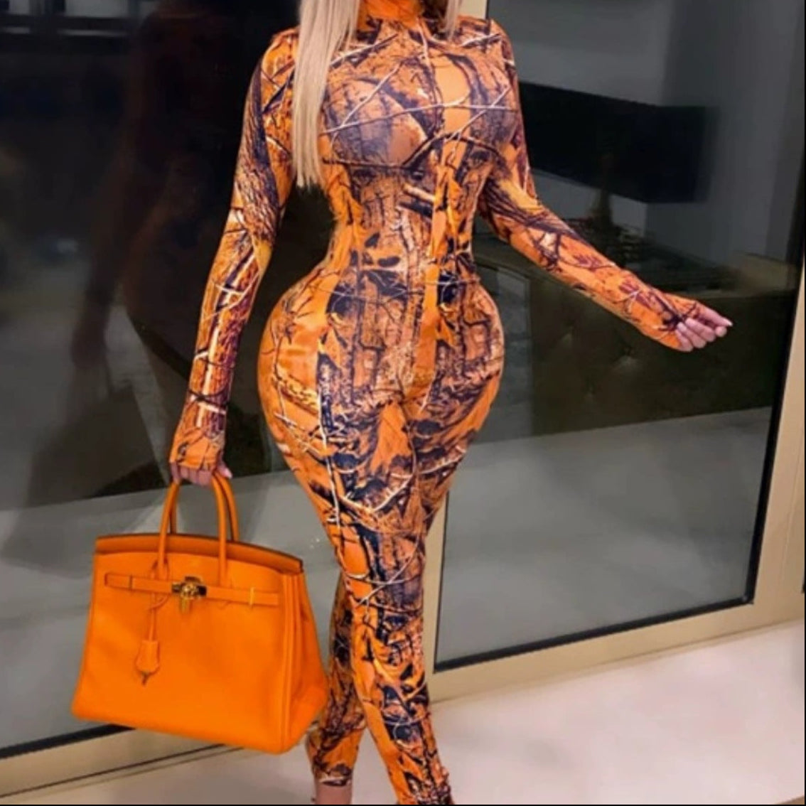 Tie Dyed Long Sleeve Tight Jumpsuit