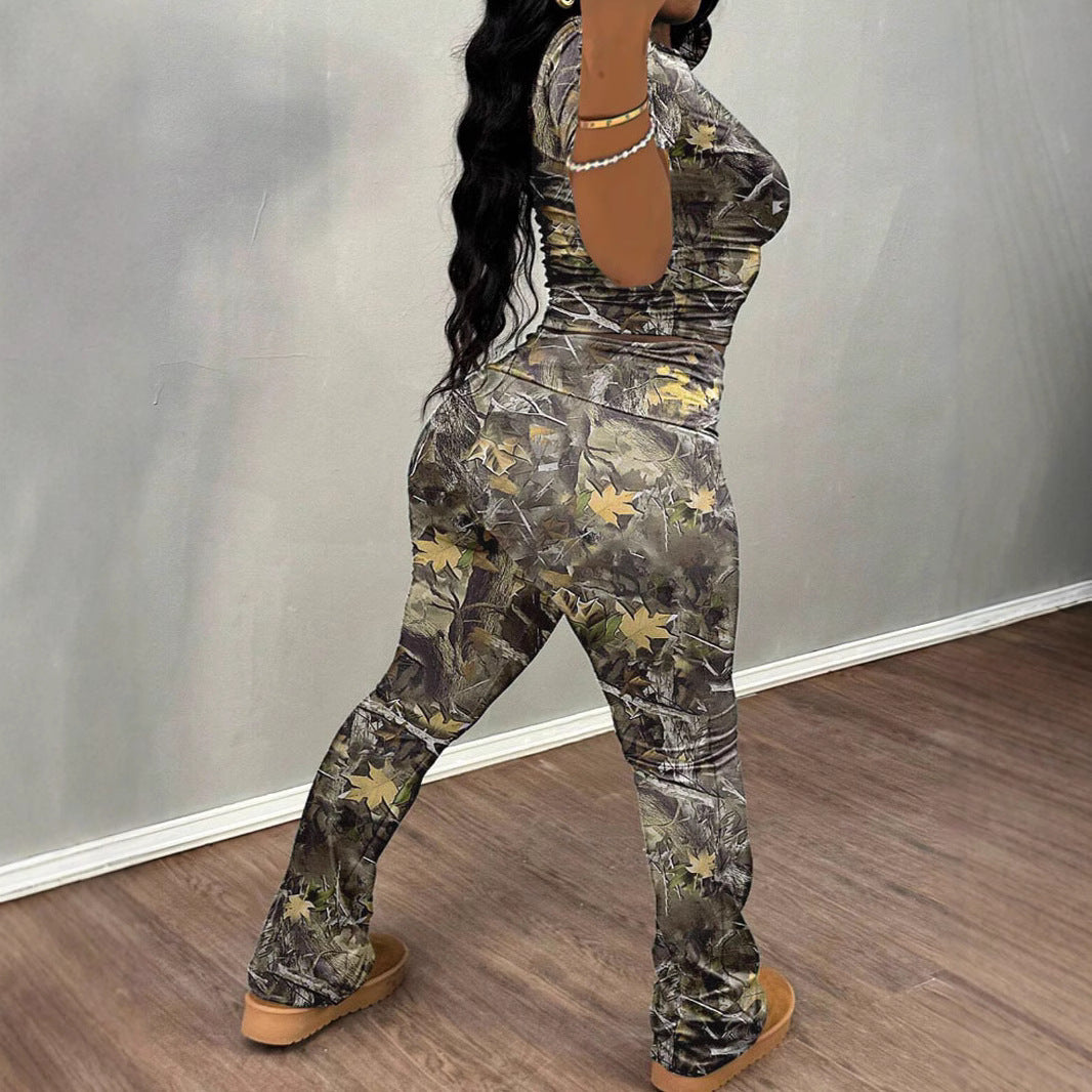 Casual Printed Women's T-Shirt and Pants Set