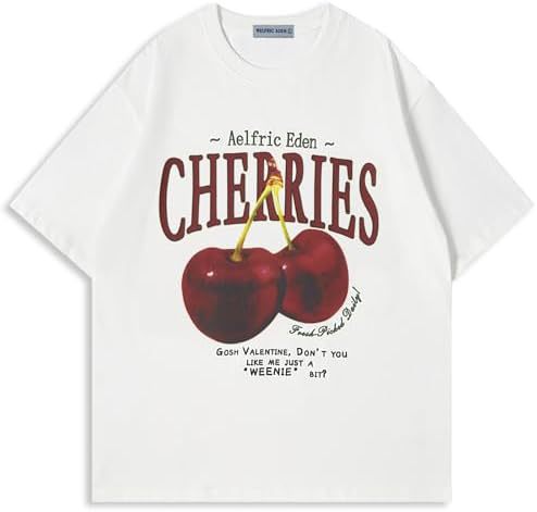 Cherry-printed T-shirt, casual summer short-sleeved shirt