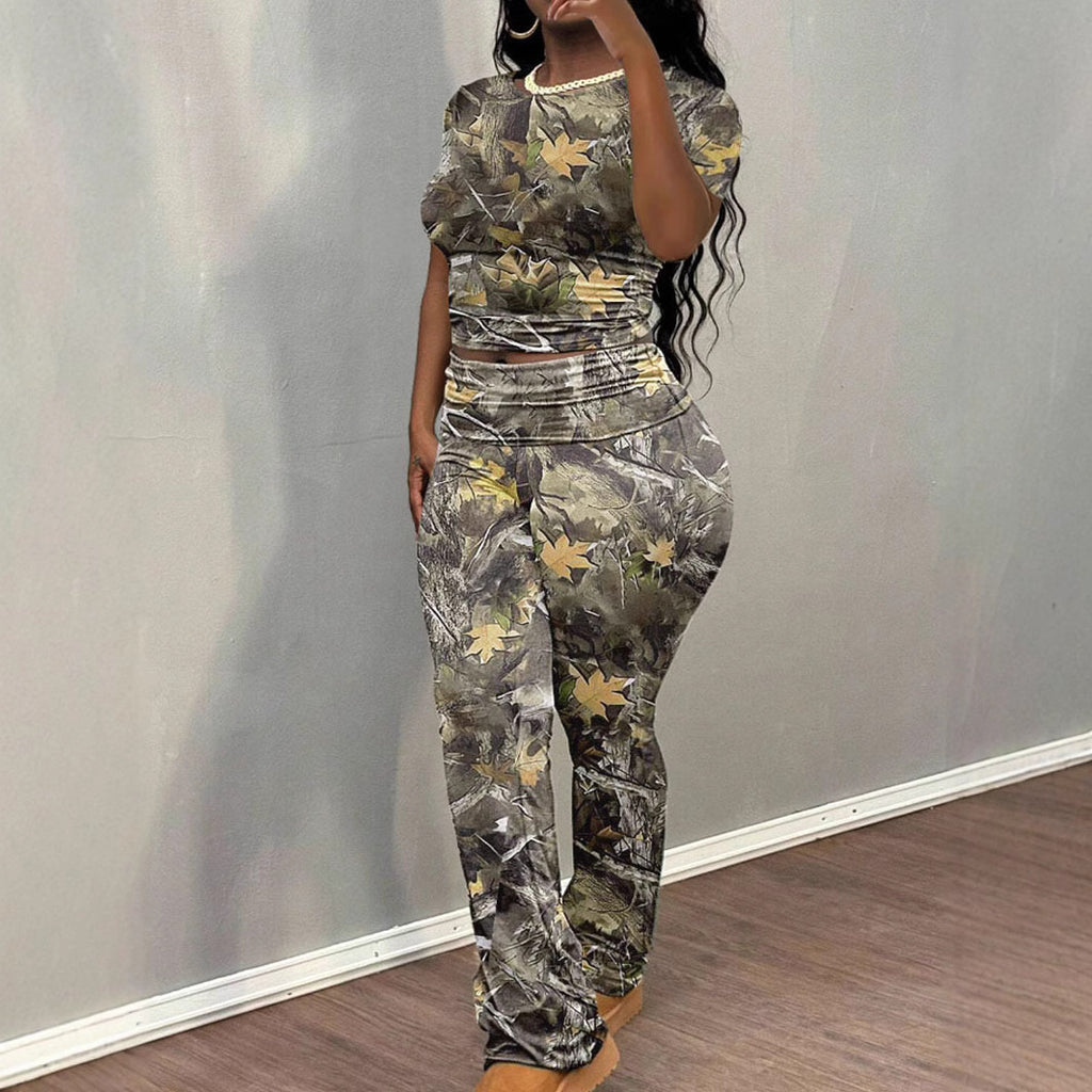 Casual Printed Women's T-Shirt and Pants Set