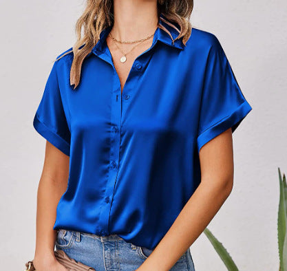 Iris Satin Button-Up Shirt