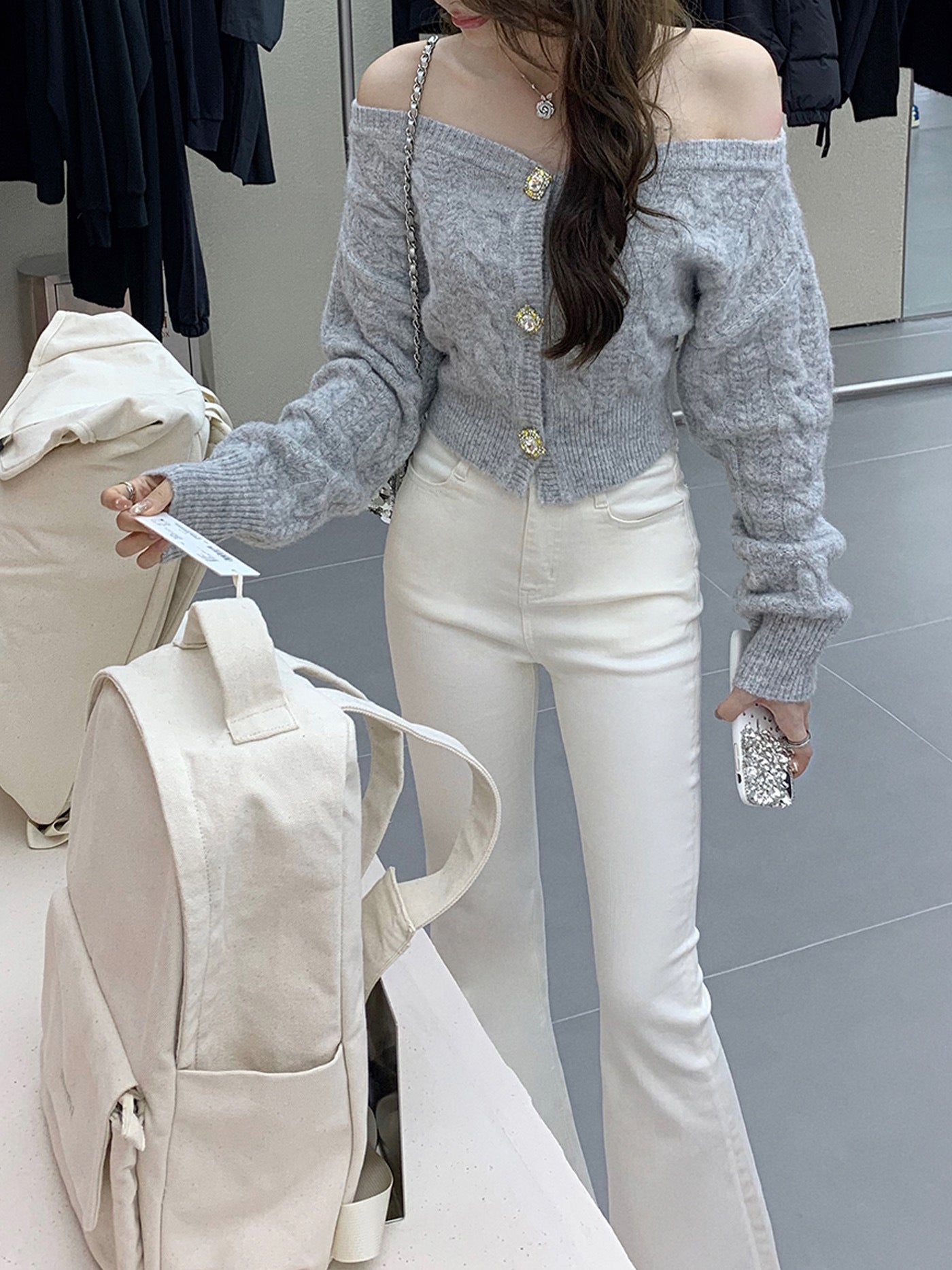 Feliza | Off-Shoulder Mohair Blend Cardigan