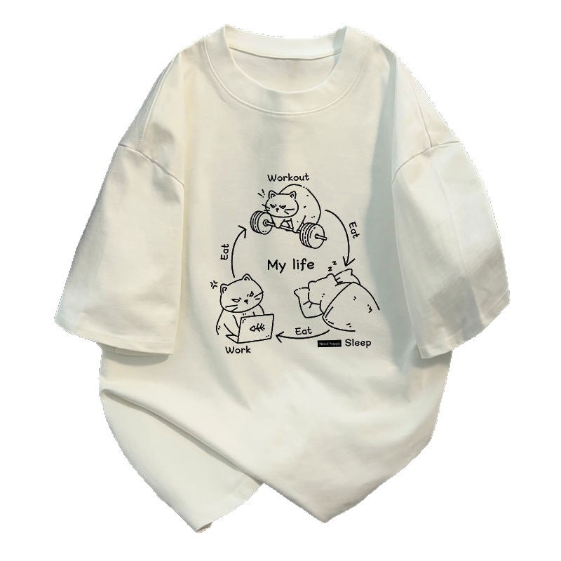 Cotton Cat Print Short Sleeve T-Shirt