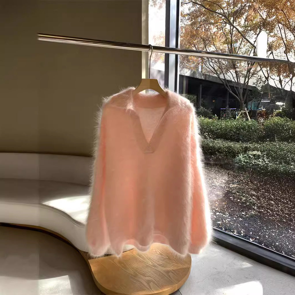 Saine Brushed Cashmere Sweater Women Polo Collar