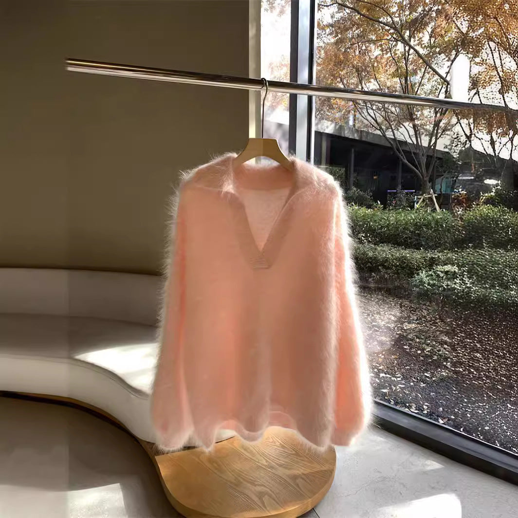 Saine Brushed Cashmere Sweater Women Polo Collar